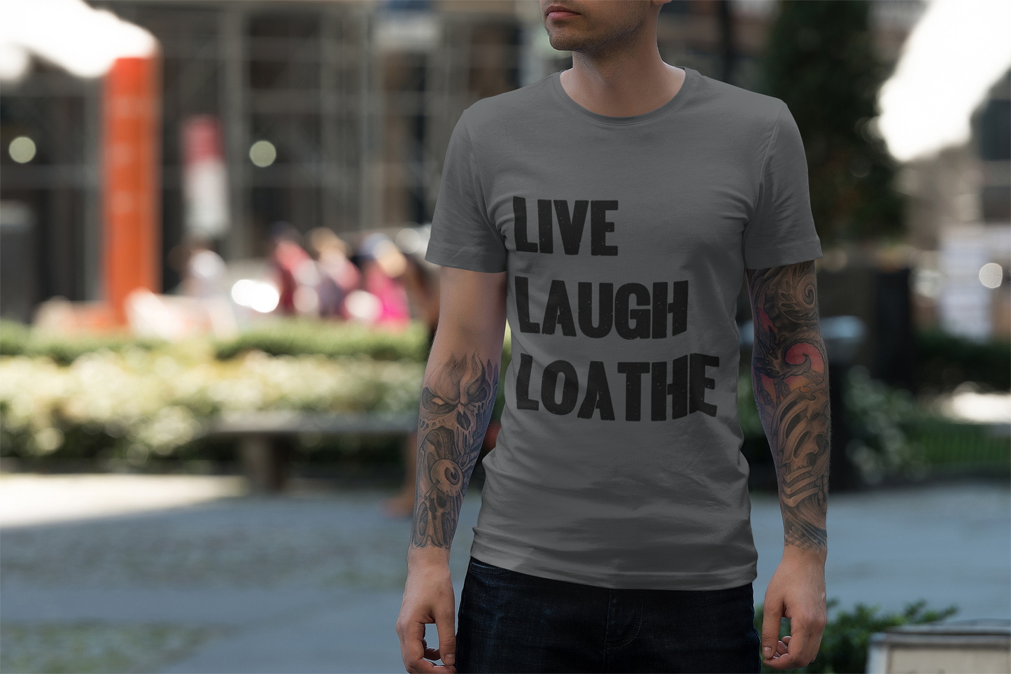 LIVE LAUGH LOATHE Grunge Affirmation Tee for Creatives, Burnouts & Brilliant Weirdos Edgy Humor