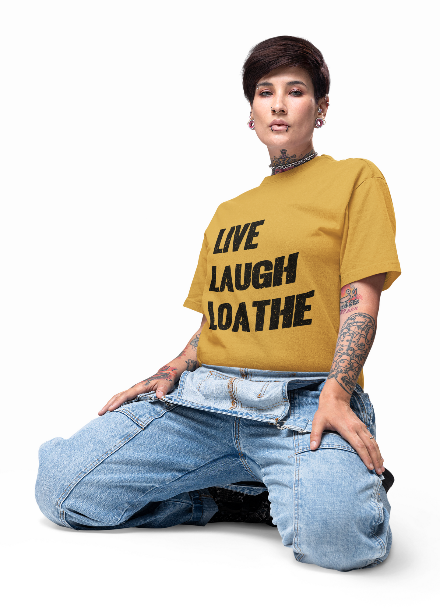 LIVE LAUGH LOATHE Grunge Affirmation Tee for Creatives, Burnouts & Brilliant Weirdos Edgy Humor