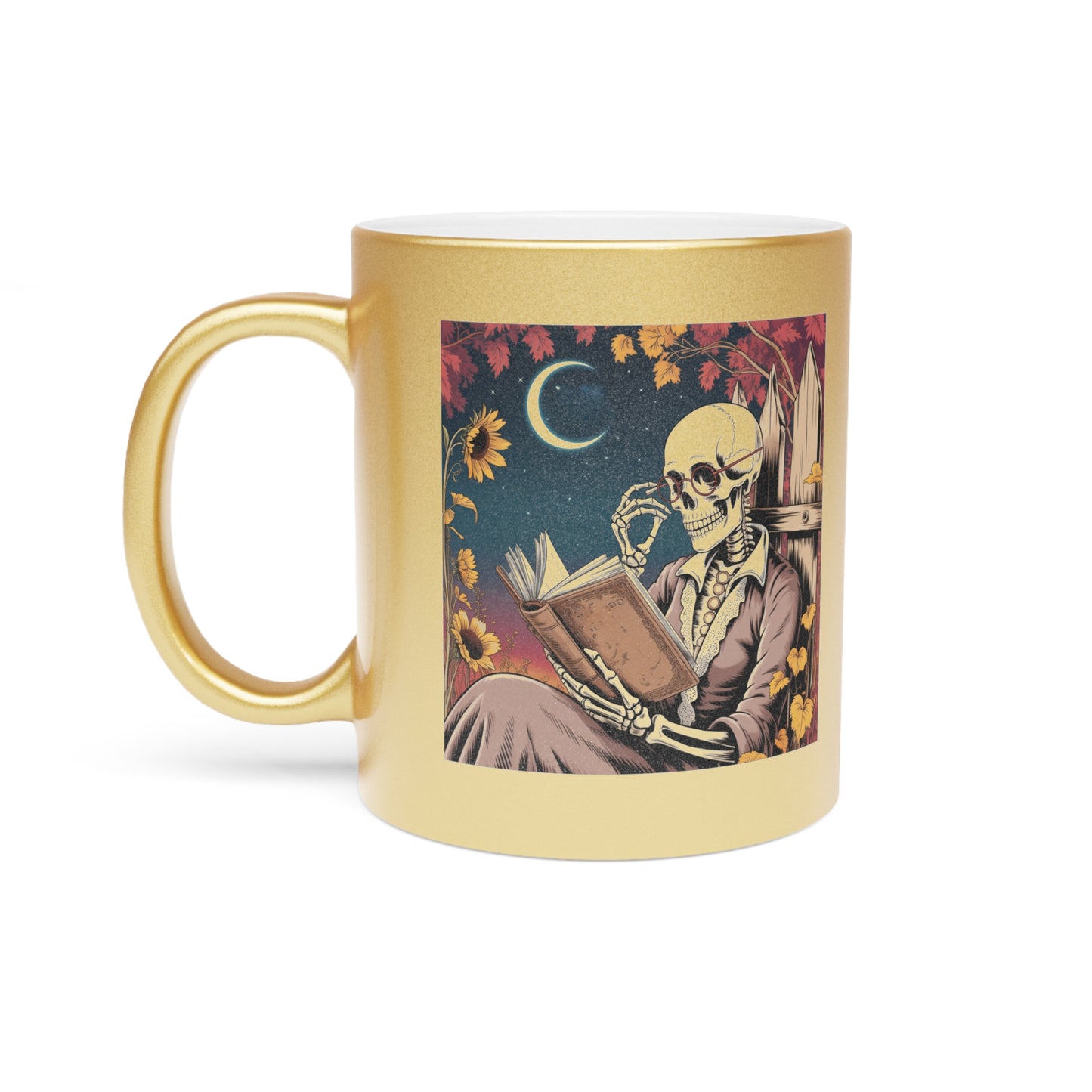 Gothic Reading Mug, Halloween Decor, Skeleton Coffee Cup, Spooky Gift, Autumn Vibes